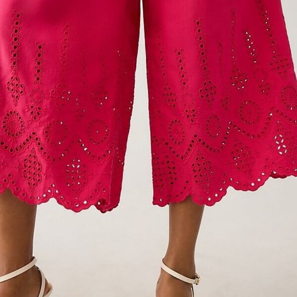 Brand New By Anthropologie Wide-Leg Eyelet Crop Pants - Picture 4 of 7
